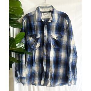 Roebuck & Co. Blue Flannel Button-Down Mens Size XXL